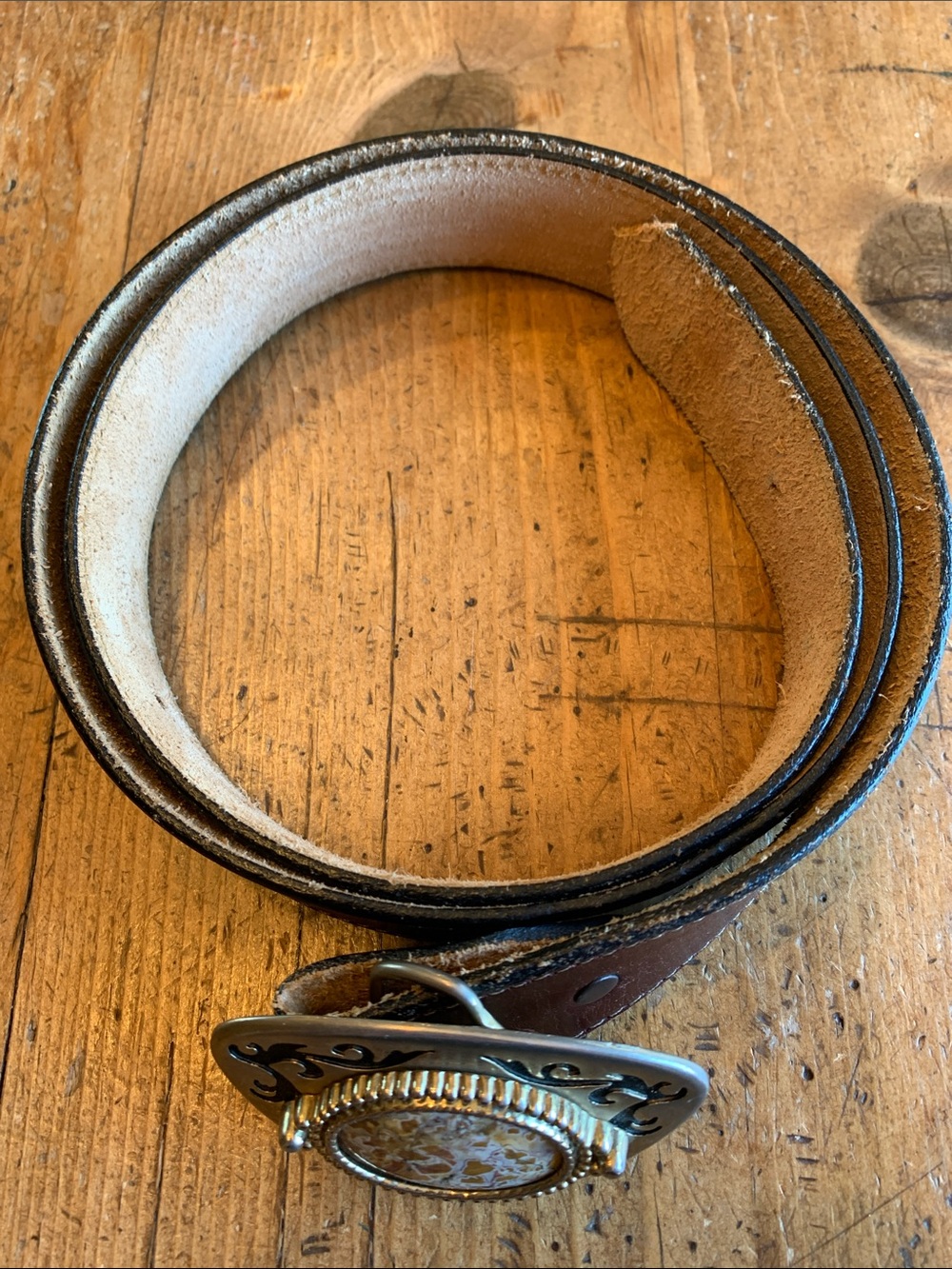 Brown Leather Belt with Agate Stone Buckle - Picture 15 of 16